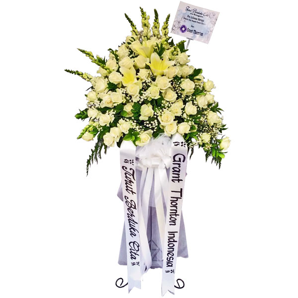 standing flower bandung murah turut berduka cita harga 750 ribu mawar putih lily